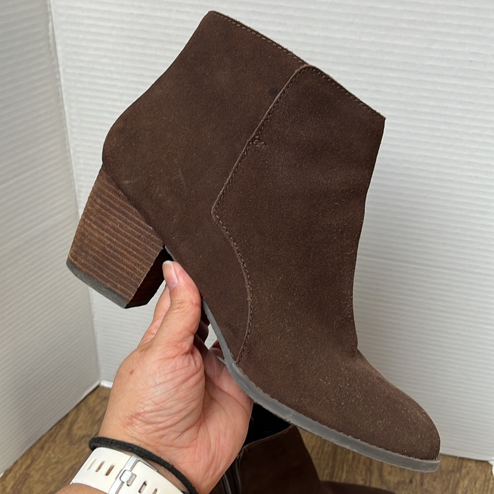 J. Jill Brown Suede Leather Ankle Boots Stacked Heel Brown Booties Size 11 - Picture 13 of 15